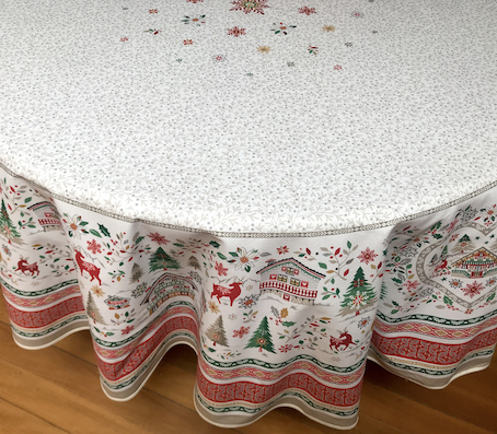white christmas 70in round coated tablecloth with scandinavian desin
